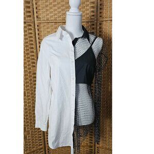 AKIRA Bite Me Half Rhinestone Top Black White Size M NWT